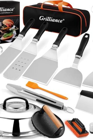 27pcs Griddle Accessories Kit for Blackstone, Professional Hibachi Flat Top Grill Tools, Enlarged Spatula Gift Set with Basting Cover，Burger Press Patty Maker for Outdoor BBQ Teppanyaki