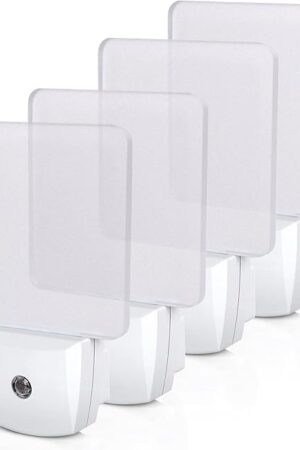 DEWENWILS Plug in LED Night Light with Light Sensor, Dusk to Dawn, Kids Nightlight for Nursery, Bathroom, Hallway, Bedroom, Cool White Light, Flat Clear Design, UL Listed, 4 Pack
