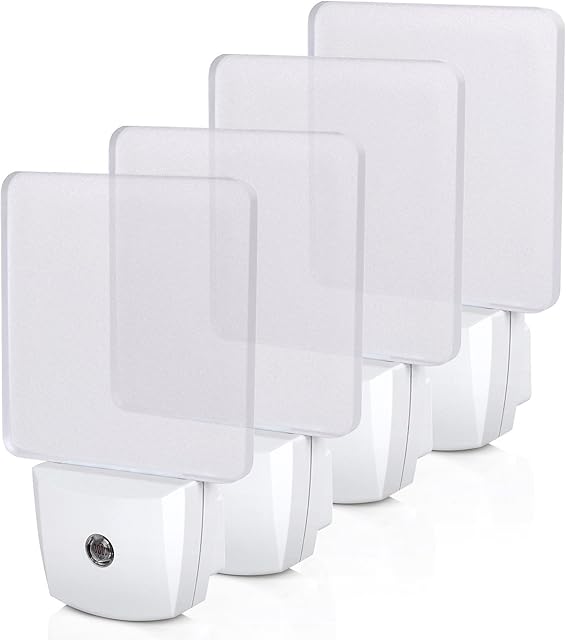 DEWENWILS Plug in LED Night Light with Light Sensor, Dusk to Dawn, Kids Nightlight for Nursery, Bathroom, Hallway, Bedroom, Cool White Light, Flat Clear Design, UL Listed, 4 Pack