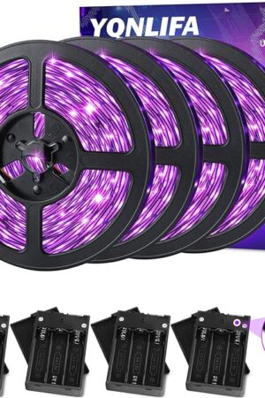 33Ft Black Light Strip, USB & Battery Operated Black Lights for Glow Party, Blacklight Strip lights for Halloween Decoration Room Decor Glass Cabinet Case Display Fluorescent Paint(4Pack*8.2ft)