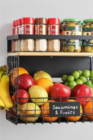 [WIDER SHELF] 1 SET Strong Magnetic Shelf Basket for Fridge with Tag & Bamboo Top, XXL Large Magnetic Spice Rack Shelves for Side of Refrigerator, Kitchen Pantry Storage Organizer for Food Fruit Veg