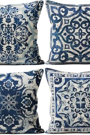 Blue Throw Pillow Covers - Blue Pillow Covers 18x18 Set of 4, Decorative Blue and White Pillow Covers, Chinoiserie Pillow Cover, Chinoiserie Decor