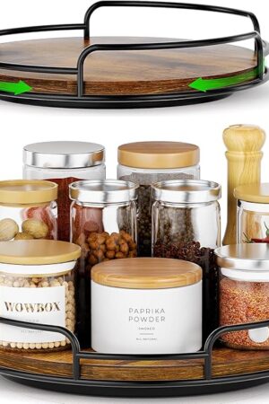 WOWBOX 2 Pack Lazy Susan Organizer for Table Top Rotating Spice Rack Organization 10" + 9" Wood Lazy Susan Turntable Organizer for Cabinet Kitchen Pantry Countertop Bathroom Vanity