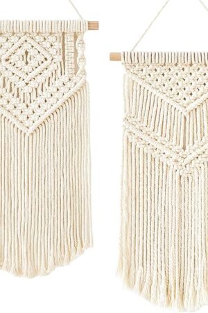 Dahey 2 Pcs Macrame Wall Hanging Small Woven Tapestry Wall Art Decor - Beautiful for Boho Home Dorm College Classroom Decor, Apartment, Nursery, Party Decorations, 16.5" L x 10" W and 17.5"x 10"W