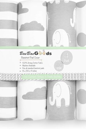 Bassinet Bed Sheets – Premium Bassinet Fitted Sheet for Halo, Mika Micky, Maxi COSI & Others - 4 Pack 100% Jersey Knit - Bassinet Bedding for Standard Size Oval or Halo Bassinet Pads for Boys & Girls