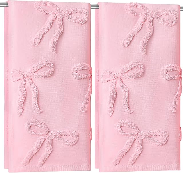 2 Pcs Pink Hand Towels for Bathroom Coquette Bow Hand Towels 100% Cotton Absorbent Decorative Jacquard Weave Bath Decor Preppy Bathroom Decor Gift, 13.7 x 29.5 Inch