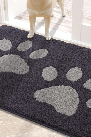 Buganda Dog Door Mat for Muddy Paws, Absorbent Dirt Trapper Washable Indoor Doormats, Non Slip Low-Profile Mud Mat for Dogs, Front Entrance Doormat for Inside Floor (30x20 Inches, Dark Grey)