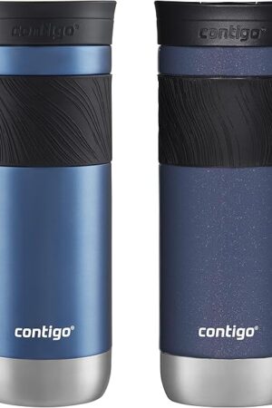 Contigo SNAPSEAL Insulated Stainless Steel Travel Mug with Grip 20oz. Blue Corn Transparent Satin & Midnight Berry