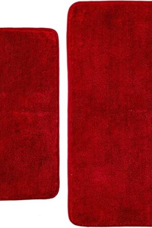 2 Piece Bathroom Rugs and Mats Sets, Soft Bath Mats for Bathroom with Non-Slip Backing, Machine Washable Microfiber Absorbent Bath Rugs (16''x24'' Plus 20''x32'',Red)...