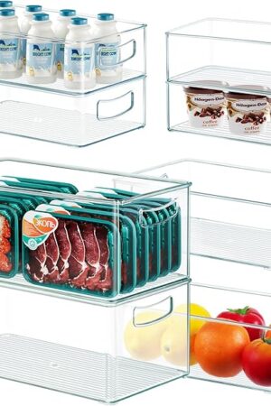 8 PACK Freezer Organizer Bins Clear Stackable Storage Bins with Side Handles for Fridge Organization and Storage Home Organization Must Haves