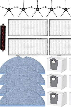24 Pack Replacement Accessories for Roborock S7 MaxV Ultra / S7 Pro Ultra Robot Vacuum Cleaner, 1 Main Brush, 1 Self-Cleaning Brush, 4 HEPA Filters, 4 Mop Pads, 6 Side Brushes, 6 Dust Bags, 2 Tools