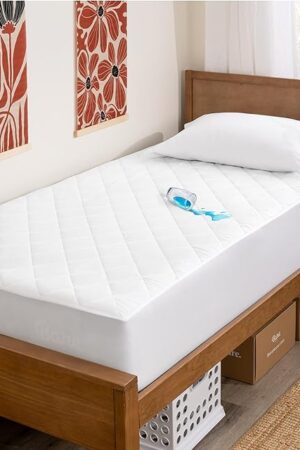 Bare Home Waterproof Quilted Mattress Protector - Cooling Mattress Pad - Protect Against Spills - Easy Wash - Fitted Mattress Cover - Dorm Essentials - Stretch-to-Fit up to 15 Inches Deep (Twin XL)