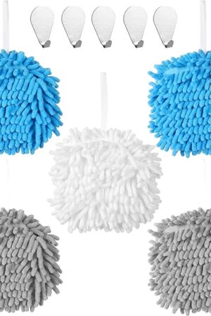 5 Packs of Fluff Ball Hand Towels Kitchen Towels Bathroom Hand Towels with 5 Wall Hook Attachments