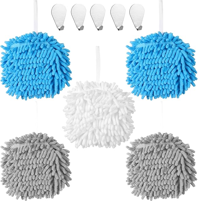 5 Packs of Fluff Ball Hand Towels Kitchen Towels Bathroom Hand Towels with 5 Wall Hook Attachments
