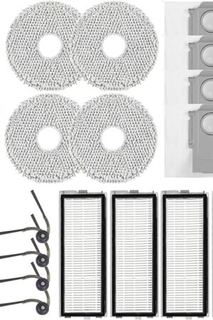 20 Pack Replacement Parts for Roborock Qrevo S5V/Qrevo Curv/Qrevo Curv S5X/Qrevo Edge S5A Series Robot Vacuum Cleaner Accessories, 1 Main Brush, 4 HEPA Filters, 4 Dust Bags, 4 Mop Pads, 4 Side Brushes