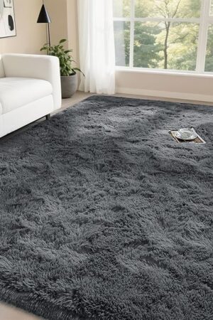 DweIke Fluffy Dark Grey 4x6 Area Rugs for Bedroom Living Room, Soft Plush Shaggy Deep Gray Girls Boys Kids Rug, Non-Slip and Machine Washable Carpet for Dorm Nursery Classroom Decor