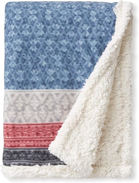 Eddie Bauer Throw Blanket Brushed Fleece Sherpa Reverse Fair Isle Midnight 50" x 70"
