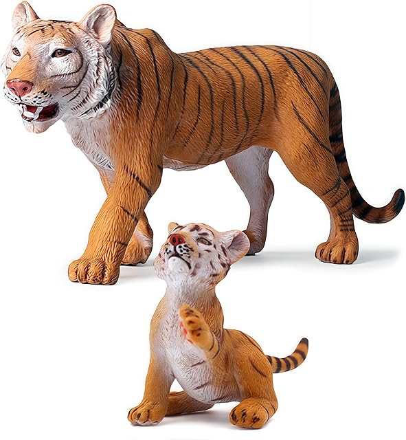 The Gemini&Genius Tiger Toy Figures for Kids, Safari Tiger Animal Action Figures with Cub, Wildlife Animal Toys, Great for Kids Gift, Party Favors, Treasure Box Prizes, Goodie Bag Fillers or Cake Toppers