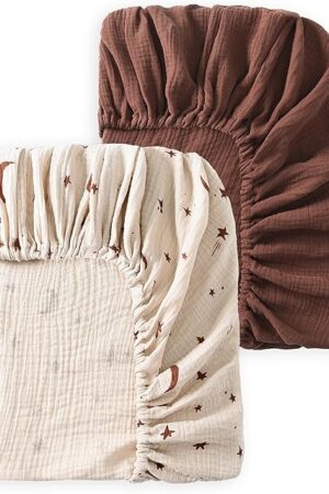 Baby Crib Sheets 2 PCS 100% Organic Cotton 52"x 28" Star Brown