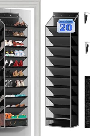 10 - Pocket Over - the - Door Hanging Shoe Organizers & Rack, Made of Sturdy 600D Oxford + Non - Woven Fabric, Space - Saving Storage for Shoes, Boots & More (Black)