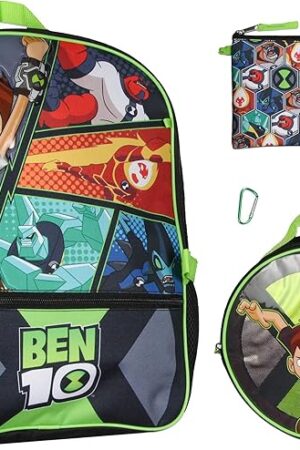 Bioworld Ben 10 Omnitrix Aliens 5pc School Travel 16" Backpack Set Lunch Box Pencil Bag Keychain Carabiner