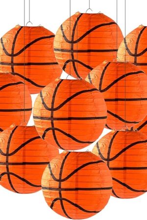 10 Pieces Orange Basketball Paper Lanterns Decorations 8 inches Ceiling Hanging Basketball Lanterns Basketball Sports Party Paper Lanterns for Sport Themed Birthday Party Bar Basketball Game Party