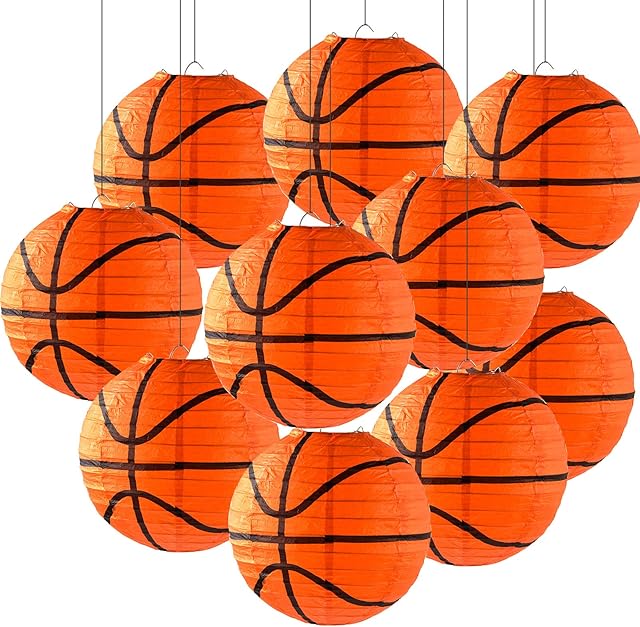 10 Pieces Orange Basketball Paper Lanterns Decorations 8 inches Ceiling Hanging Basketball Lanterns Basketball Sports Party Paper Lanterns for Sport Themed Birthday Party Bar Basketball Game Party