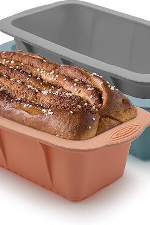 3 pack Silicone Bread Loaf Pans - Baking Mold For Baking Cakes,Brownies,Long loaf of bread Cheesecakes,Homemade Cakes Breads,Meatloaf,Ice brickand and More Set of 3 colors