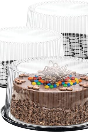 9" Plastic Disposable Cake Containers Carriers with Dome Lids and Cake Boards | 3 Round Cake Carriers for Transport | Clear Bundt Cake Boxes/Cover | 2-3 Layer Cake Holder Display Containers
