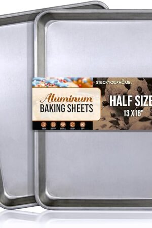 13x18 Aluminum Baking Sheet Pan (2 Pack), Commercial Half Size Rimmed Baking Pans for Oven, Freezer, & Bun Racks, Heavy Duty Baking Sheet Cake Pan, Extra Large Cookie Sheets for Baking & Cooking