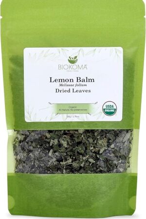 Biokoma Organic Lemon Balm Dried Leaves 50g (1.76oz) USDA Organic | Herbal Tea | Resealable Pouch | No Additives | No Preservatives | No GMO | Kosher | Melissae folium