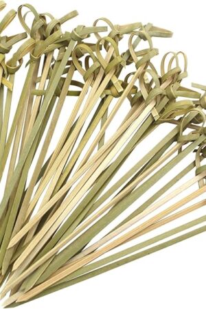 300pcs 4.7 IN Bamboo Cocktail Picks with Looped Knot,Nature Color,for Cocktail Party, Barbeque, Club Sandwiches (narure green-300pcs)