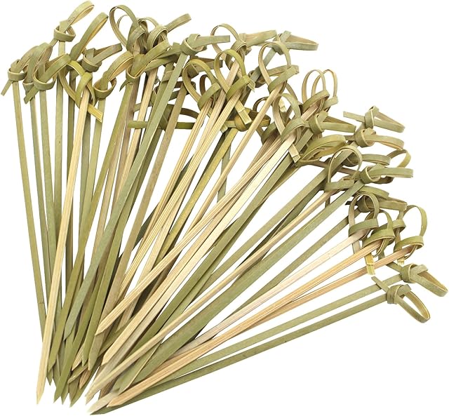 300pcs 4.7 IN Bamboo Cocktail Picks with Looped Knot,Nature Color,for Cocktail Party, Barbeque, Club Sandwiches (narure green-300pcs)