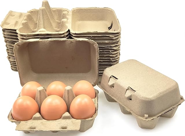 Azatemgo 40 Pack Pulp Fiber Egg Cartons - 6 Count Tray, Solid Reusable Containers Half Dozen Egg Cartons