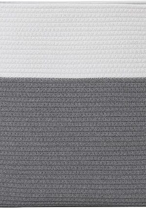 20"x12"x16" Mega Size Rectangular Extra Large Storage Basket, Rectangular Cotton Rope Storage Baskets, Woven Laundry Hamper, Cloth Storage Bin, for Clothes Blanket in Living Room, Grey Basket