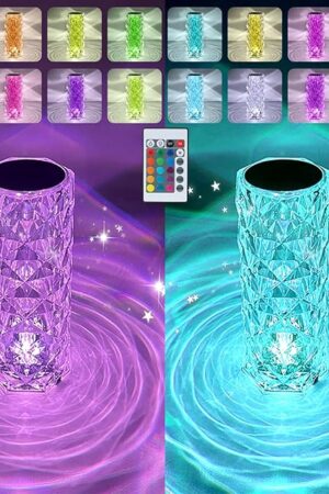 2 Pack Crystal Table Lamp, Remote and Touch Control Rose Wave Lamp, RGB Color Changing Night Light, Dimmable, USB Rechargeable Decoration Ambient Lighting for Dinner/Bars/Game Room/Living Room/Bedroom