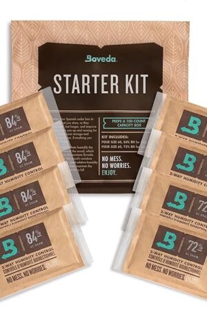 Boveda Starter Kit Bundle: Season a Wood Storage Box Plus Maintain Humidity with 2-Way Humidity Control | Includes (4) Each Size 60 84% & 72% | 1-Count