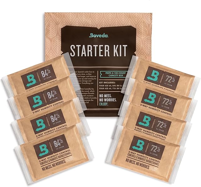Boveda Starter Kit Bundle: Season a Wood Storage Box Plus Maintain Humidity with 2-Way Humidity Control | Includes (4) Each Size 60 84% & 72% | 1-Count