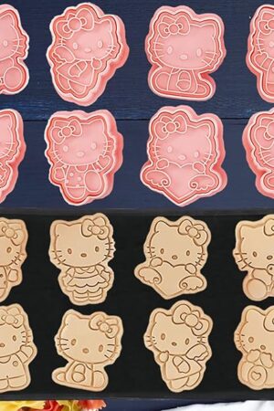8 Piece Mini Cartoon Cookie Cutters, 3d Raised Design Gingerbread Cookie Stamps, Cute Cat Shape Cookie Molds, suitable for Frosting Decoration, Mini Pie Molds, Apple Pie Pastry Cutter, Fruit Cutter