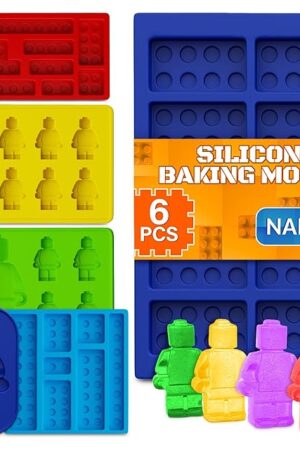 6 Pcs Silicone Molds for Chocolate – Fun Robot & Brick Non-Stick Shapes, Heat-Resistant, Easy to Use and Clean – Chocolate Molds Silicone Design for Candy, Ice, Gelatin, Gummy, and Cake Decorating