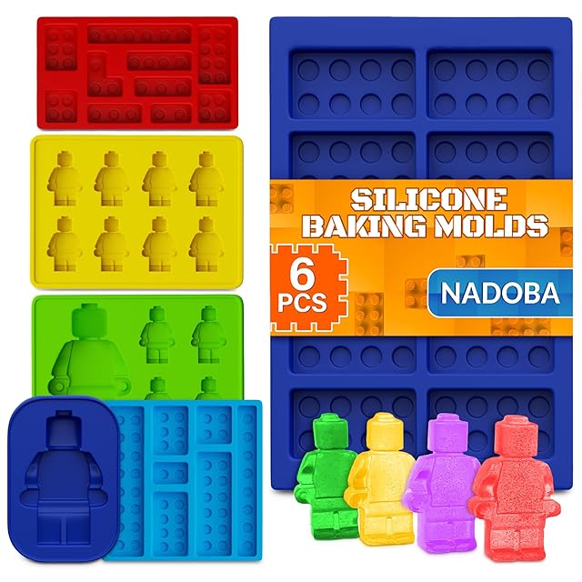 6 Pcs Silicone Molds for Chocolate – Fun Robot & Brick Non-Stick Shapes, Heat-Resistant, Easy to Use and Clean – Chocolate Molds Silicone Design for Candy, Ice, Gelatin, Gummy, and Cake Decorating
