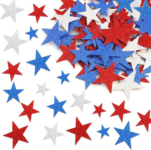 The Foam Star Stickers 90 Pcs 4th of July Foam Stickers Red White Blue Glitter Sticker Self Adhesive Patriotic Glitter Star Shaped Sticker for Kids Art Crafts Greeting Card Memorial Independence Day Decor