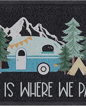 comfoyar Camper RV Door Mat, Home is Where We Park It Camping Door Mat for Campervan Caravan Motorhomes, Decorative Camp Doormat for Indoor Outdoor Front Entrance, 23.6"x 15.7"
