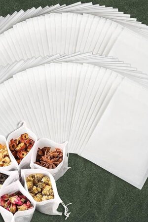 300 PCS Empty Tea Bags for Loose Tea - Disposable Tea Filter Bags White Natural Biodegradable Bulk Fillable Empty Tea Bags with String Empty Tea Filter Bag for Tea Coffee Spice Cooking