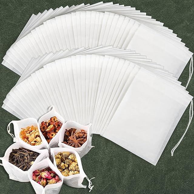 300 PCS Empty Tea Bags for Loose Tea - Disposable Tea Filter Bags White Natural Biodegradable Bulk Fillable Empty Tea Bags with String Empty Tea Filter Bag for Tea Coffee Spice Cooking