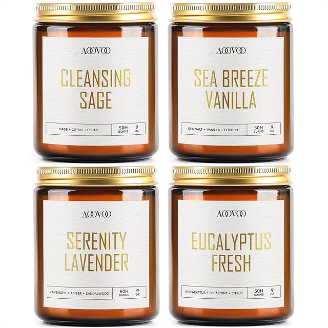 AOOVOO Scented Candles - 4PC Candle Set, 36 oz Soy Candles, Soy Candle for Home Scented, Lavender/Vanilla/Eucalyptus/Sage