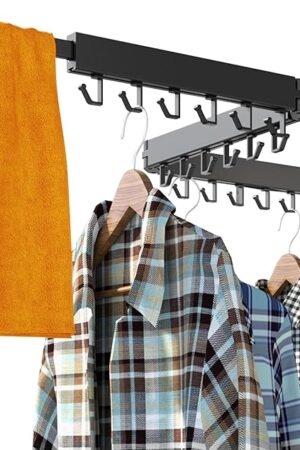 Clothes Drying Rack for Laundry,Wall Mounted Clothes Hanger Rack,Folding,Retractable,Collapsible(J Shape Hooks)