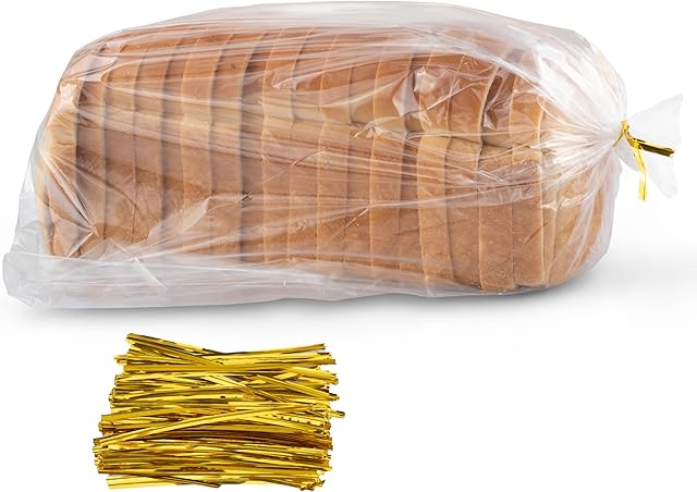 Bread Bags with Ties, Reusable,100 Clear Bags and 100 Ties, Bread Bags For Homemade Bread And Bakery Loaf Adjustable Reusable(100)