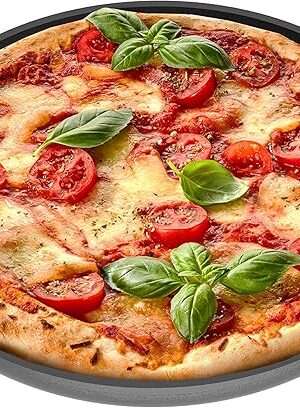 Chef Pomodoro Cast Iron Pizza Pan, Pre-Seasoned 12 inch Cast Iron Skillet with Handles, Dosa Pan for Dosa Tawa Roti, Crepe Pan, Comal for Tortillas, Baking Stove, Oven, Grill BBQ and Campfire