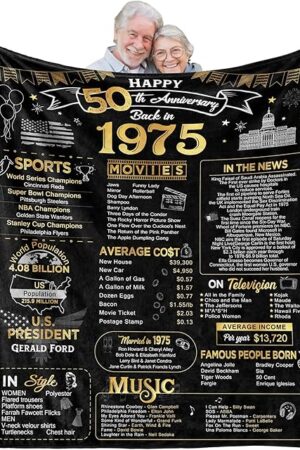 50th Anniversary Wedding Blanket Gifts Gift for 50th Wedding Anniversary Golden 50 Years of Marriage Gifts for Couple Wife Husband Dad Mom Parents Back in 1975 Blanket 60Lx50W
